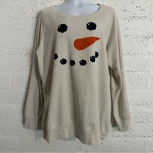 Instant Message Womens Sweatshirt 2XW Cream Snowman Face Long Sleeve Christmas